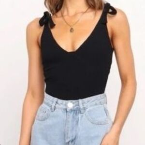 Old Navy Black V-Neck Bodysuit with Bow Straps, Size 3X